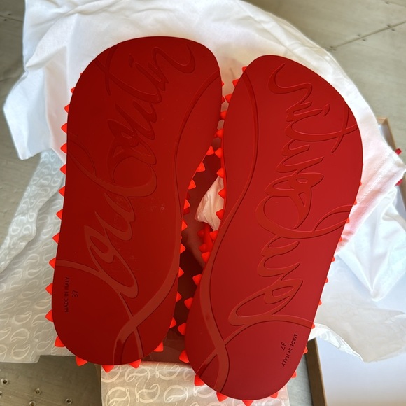 Christian Louboutin loubi flip orange neon fluo rubber pvc flat thong sandal 37 - Picture 9 of 10